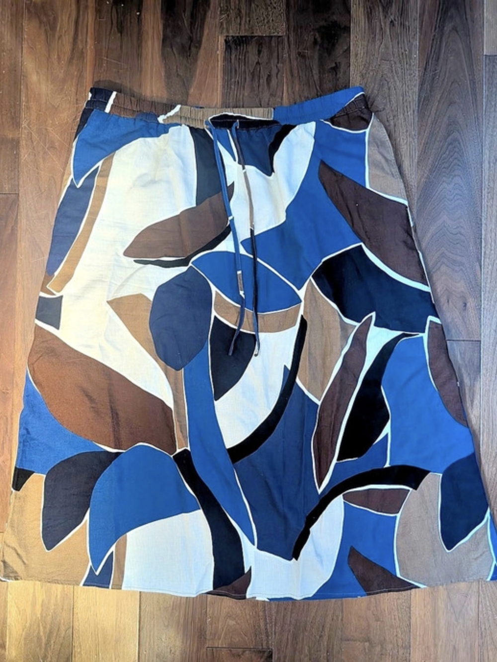 Abstract Print Midi Skirt in Blue & Brown Size XL